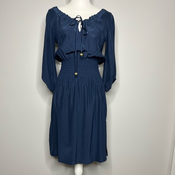 Abaete Silk Off the Shoulder Blouson Dress with Elbow Length Sleeve - Picture 10 of 10